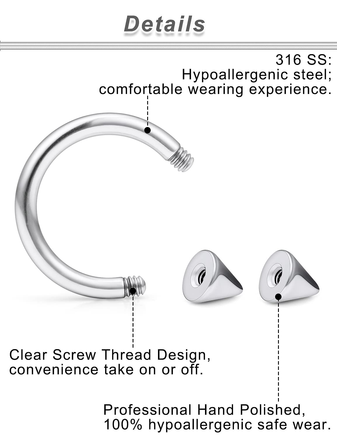 Ocptiy 6G 8G 12G 14G 16G Ear Earrings Gauges Septum Nose Plugs Tunnels Stretching Kit Surgical Stainless Steel Large Big Wide Septum Eyebrow Lip Belly Ring Cartilage Helix Tragus Earring Piercing Kit