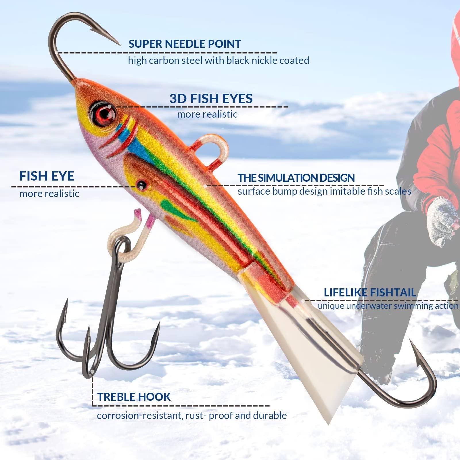 THKFISH Ice Fishing Jigs Ice Fishing Lures Ice Fishing Gear for Crappie, Panfish, Walleye, Bluegill Vertical Jigs Kit Ice Fishing Tackle 4pcs-18g