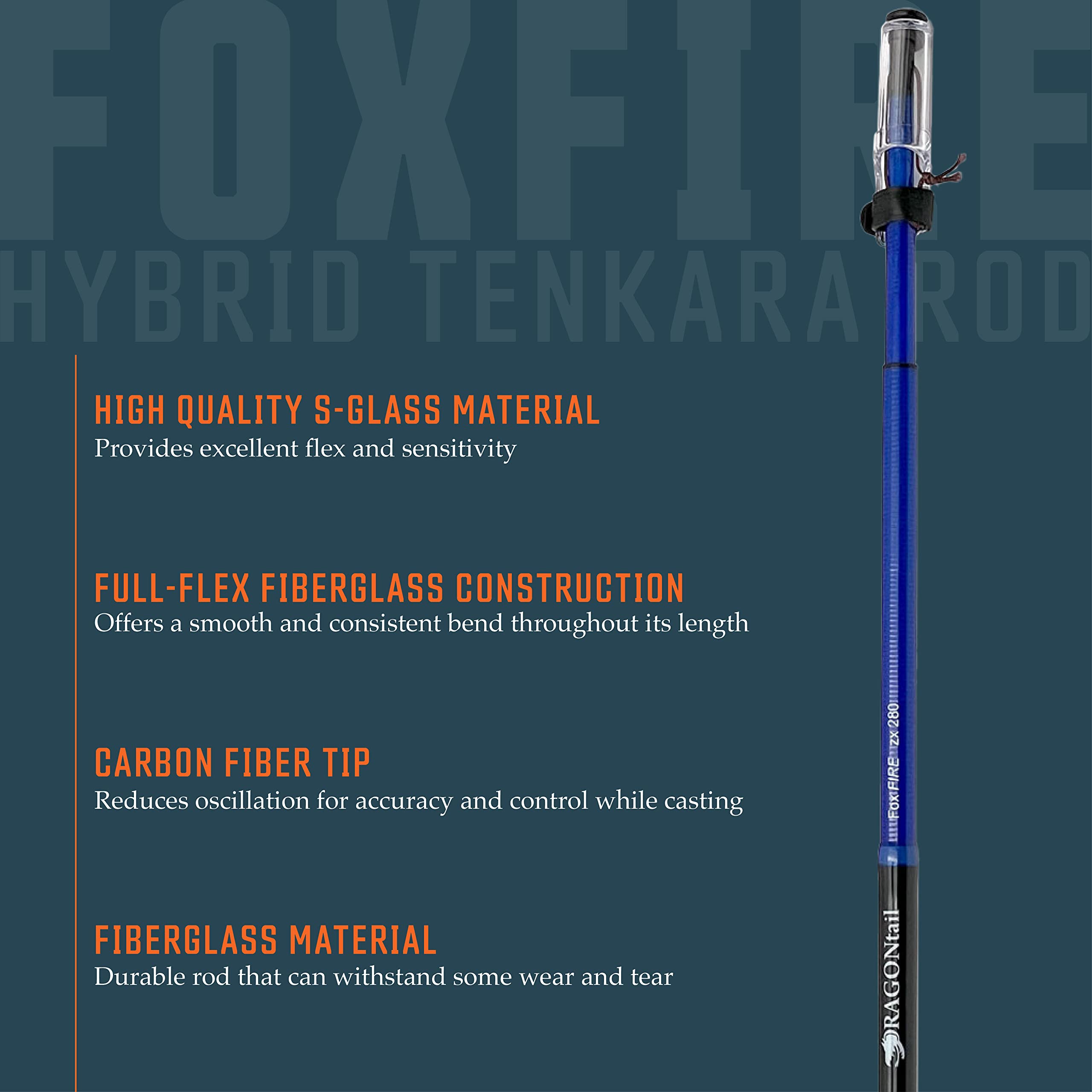 DRAGONtail Foxfire zx280 Zoom Zoom Fiberglass - Hybrid Tenkara Rod, with Level Line Kit - Blue