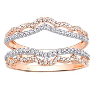 newshe aaaaa cubic zirconia wedding ring enhancer guard for engagement rings bridal 18k rose gold white sterling silver band size 7