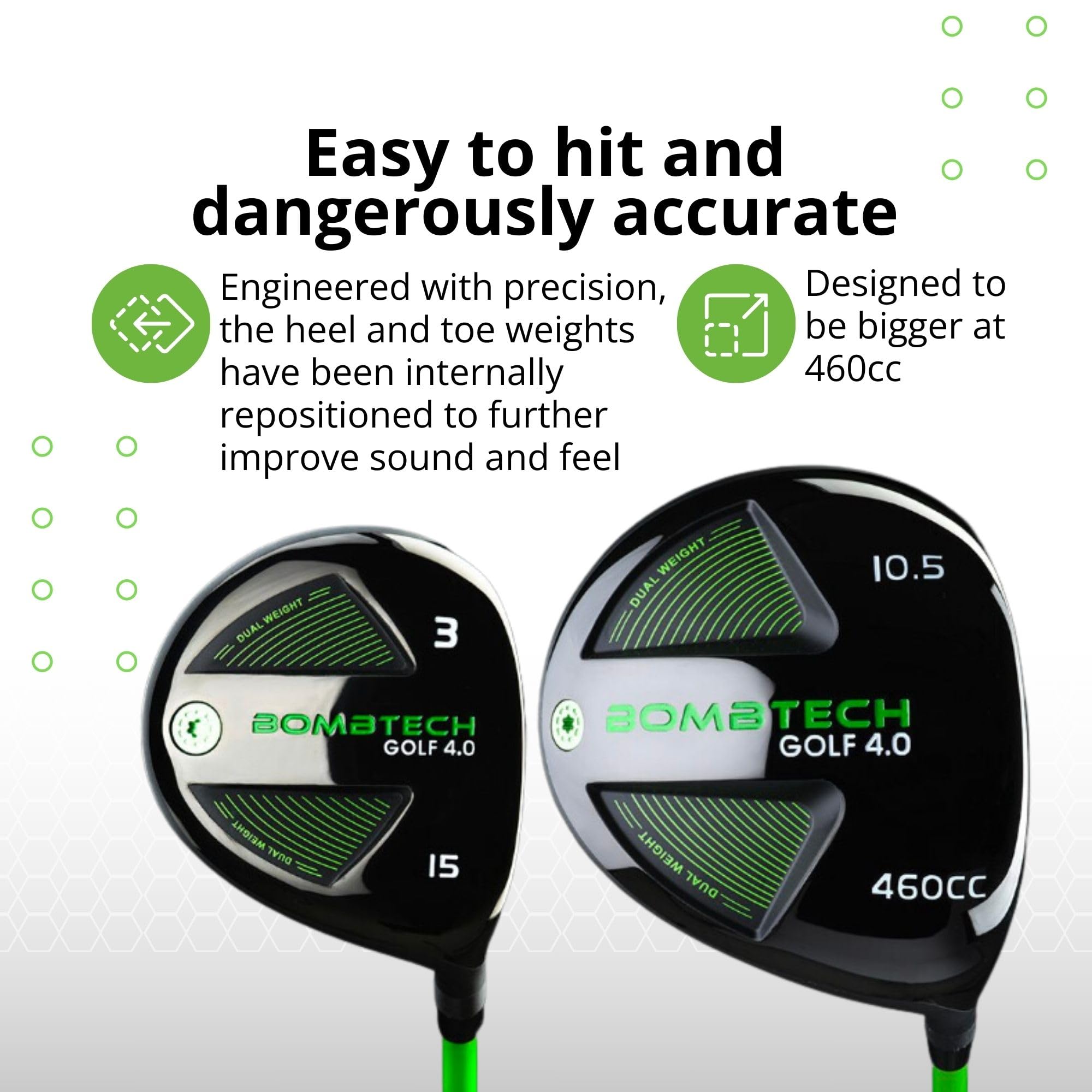 BombTech Golf - 4.0 Driver and 3 Wood Bundle (10.5 Regular) - Premium Golf Wood Set for Men - Easy to Hit Off Tee - Max Forgiveness and Accuracy