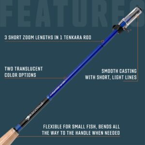 DRAGONtail Foxfire zx280 Zoom Zoom Fiberglass - Hybrid Tenkara Rod, with Level Line Kit - Blue