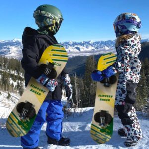 Slippery Racer Kids Hardwood Snowboard with Velcro Binding in Various Sizes (90 CM-Yellow/Green)