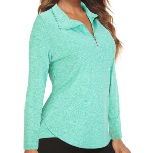 Koscacy V Neck Top Women, Golf Tennis Shirt Breathable Zipper Running Workout Outdoor Tops Yoga Biking Daily Casual Wear Aline Soft Shirts Green XX-Large