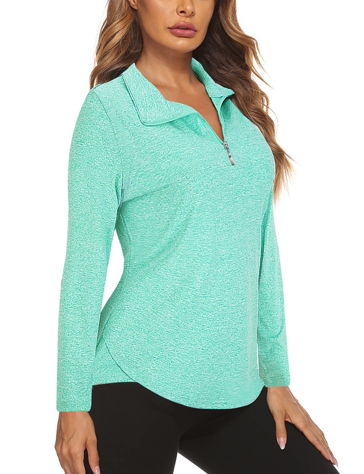 Koscacy V Neck Top Women, Golf Tennis Shirt Breathable Zipper Running Workout Outdoor Tops Yoga Biking Daily Casual Wear Aline Soft Shirts Green XX-Large