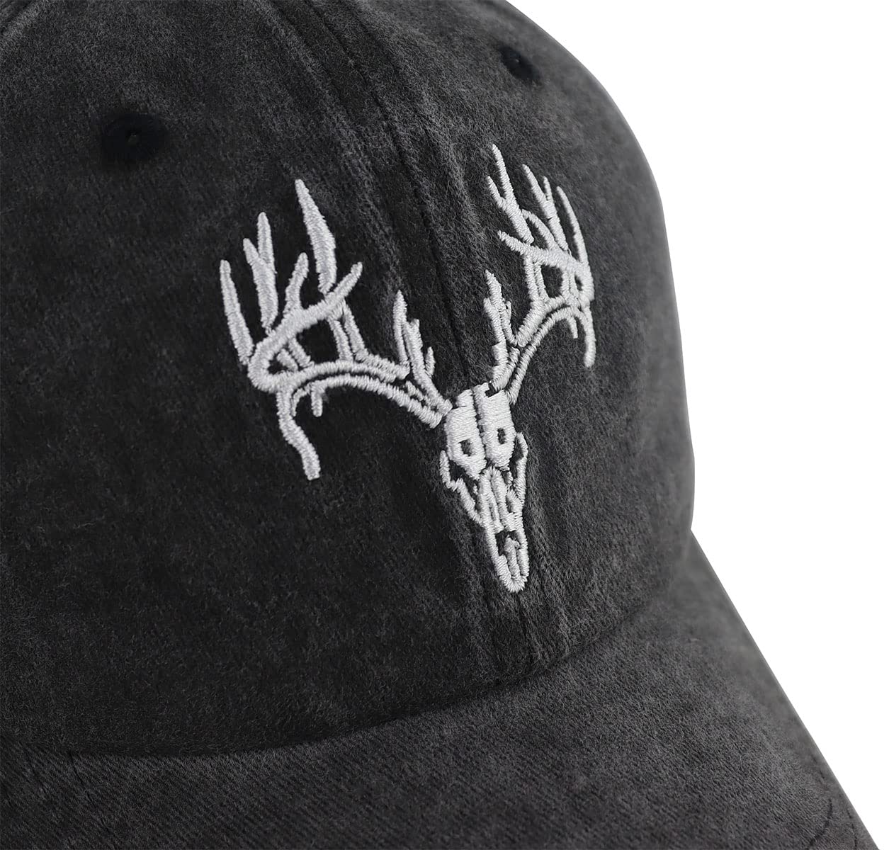 Deer Hunting Accessories Hats for Men Women, Funny Embroidered Halloween Deer Skull Head Antler Baseball Cap, Adjustable Washed Elk Reindeer Decor Hat, Gifts for Friends Wild Animal Lover Hunter