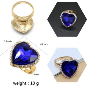 ABJFJE Oval Zircon Crystal Cocktail Statement Ring Rhinestone Stacking Wedding Engagement Anniversary Band Rings Fashion Jewelry Accessories for Women Gift (Blue Heart, 8)