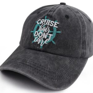 Cruise Essentials for Men Women, Cruise Hair Don't Care Hat, Adjustable Washed Cotton Embroidered Boat Sun Beach Baseball Cap, Christams Birthday Gifts for Mom Dad Friend Captain Sailors Cruise Lovers