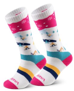 weierya kids ski socks merino wool, kids wool socks, knee-high snow socks for boys girls, winter socks, 1/3 pairs rose red xs 1 pair