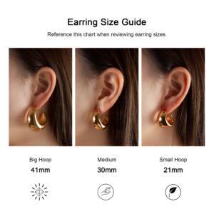 Chunky Stud Half Hoop Earrings for Women Stud Half Open Earrings Filled Simple Hypoallergenic Jewelry Gold & Silver (Large) (Gold)