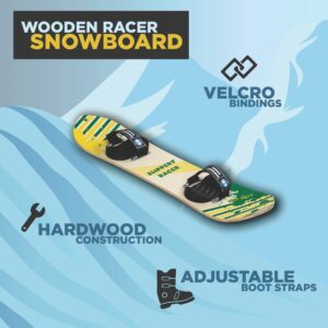 Slippery Racer Kids Hardwood Snowboard with Velcro Binding in Various Sizes (90 CM-Yellow/Green)