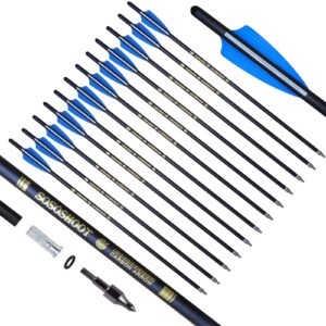 e5e10 20"/22'' Crossbow Bolts Carbon Arrows 8mm Shaft Half Moon Nocks with Replaceable Screw-in Broadhead for Crossbow Hunting Target Practice Outdoor Gift, 12Pcs (20inch New)