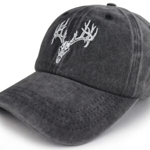 Deer Hunting Accessories Hats for Men Women, Funny Embroidered Halloween Deer Skull Head Antler Baseball Cap, Adjustable Washed Elk Reindeer Decor Hat, Gifts for Friends Wild Animal Lover Hunter