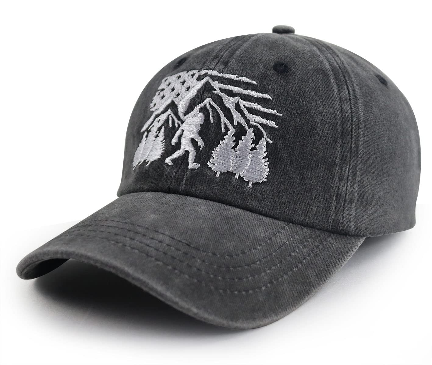 Xucamty Bigfoot Gifts for Men Women, Funny American Flag Forest Mountain Big Foot Baseball Cap, Adjustable Cotton Embroidered Sasquatch Hat, Birthday Gifts for Sasquatch Lovers Outdoor Camping Hunting