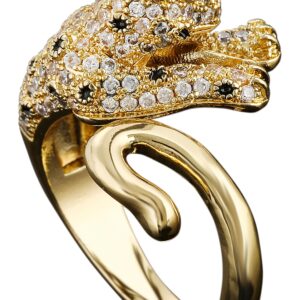 AIKAITUO 14K Animal Leopard Head Diamond Fashion Cute Adjustable Women Ring size 6 to 9