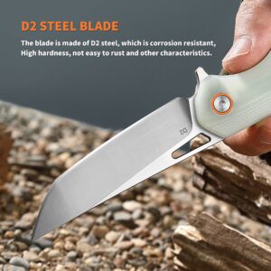 SUMACO Folding Knife Stonewash D2 Steel Balde G10 pocket knife for men Tactical knife Handle Pocket Knife EDC 3.35" survival knives hunting camping