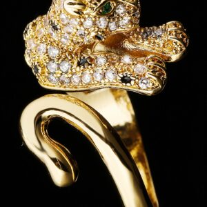 AIKAITUO 14K Animal Leopard Head Diamond Fashion Cute Adjustable Women Ring size 6 to 9