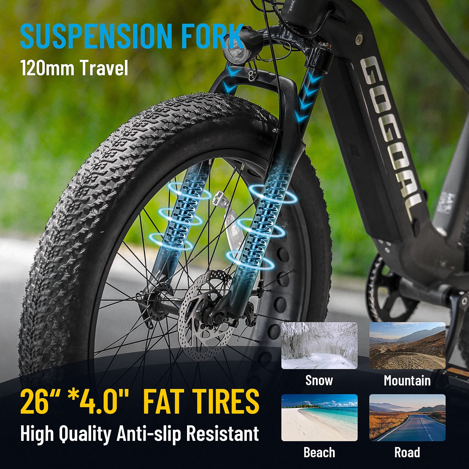 Electric Bike for Adults 750w 48v 15ah Removable Larger Battery 26'' Fat Tire Electric Mountain Bikes Snow Beach E Bike /Shimano 7-Speed E Bike/ 45-60Miles Motorized Bicycle and UL Certified Black