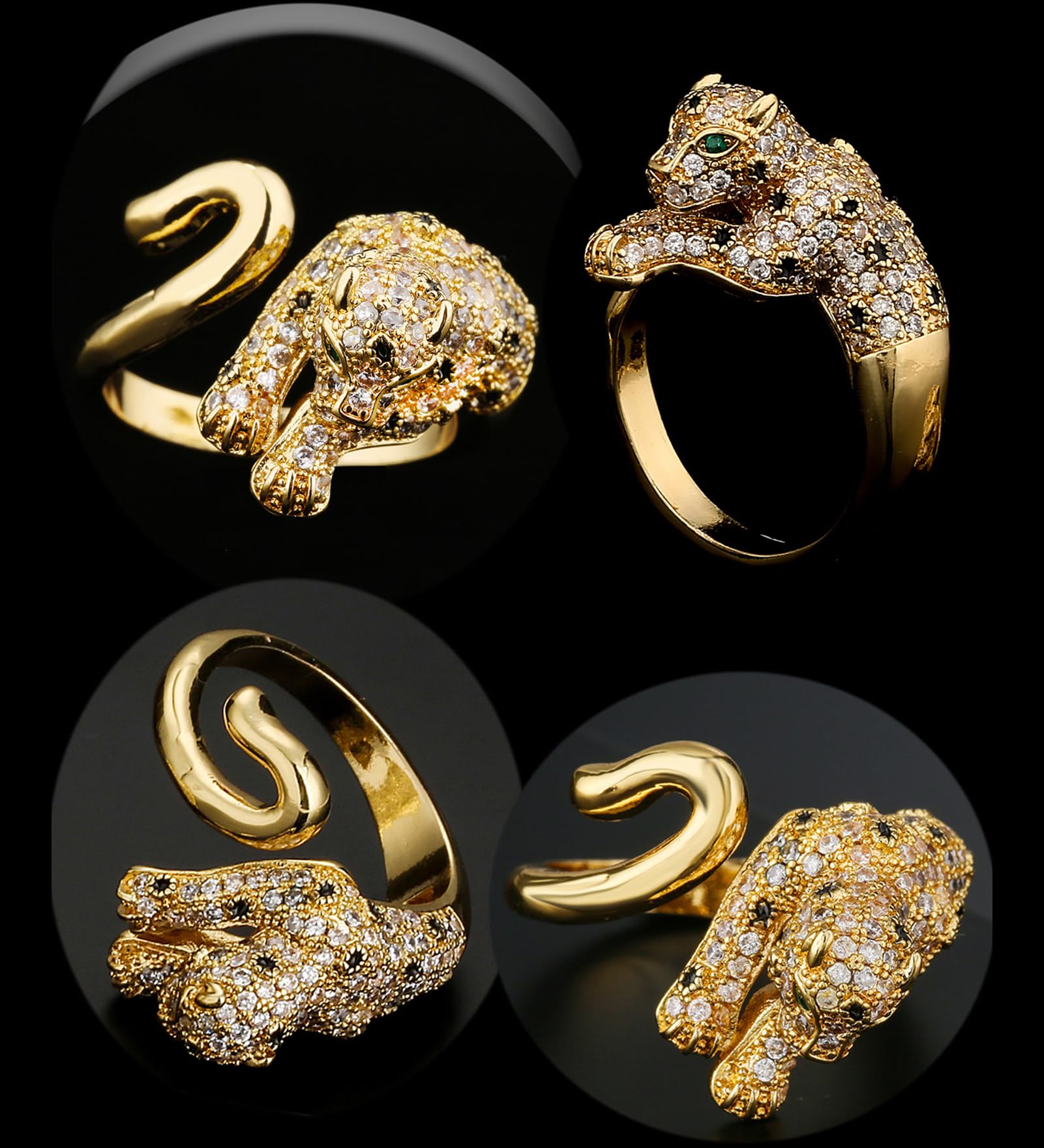 AIKAITUO 14K Animal Leopard Head Diamond Fashion Cute Adjustable Women Ring size 6 to 9