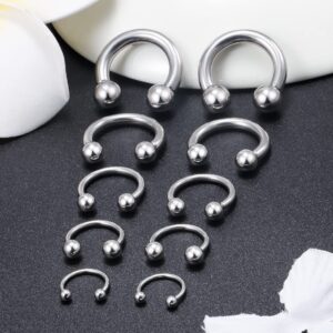 Ocptiy 6G 8G 12G 14G 16G Ear Earrings Gauges Septum Nose Plugs Tunnels Stretching Kit Surgical Stainless Steel Large Big Wide Septum Eyebrow Lip Belly Ring Cartilage Helix Tragus Earring Piercing Kit