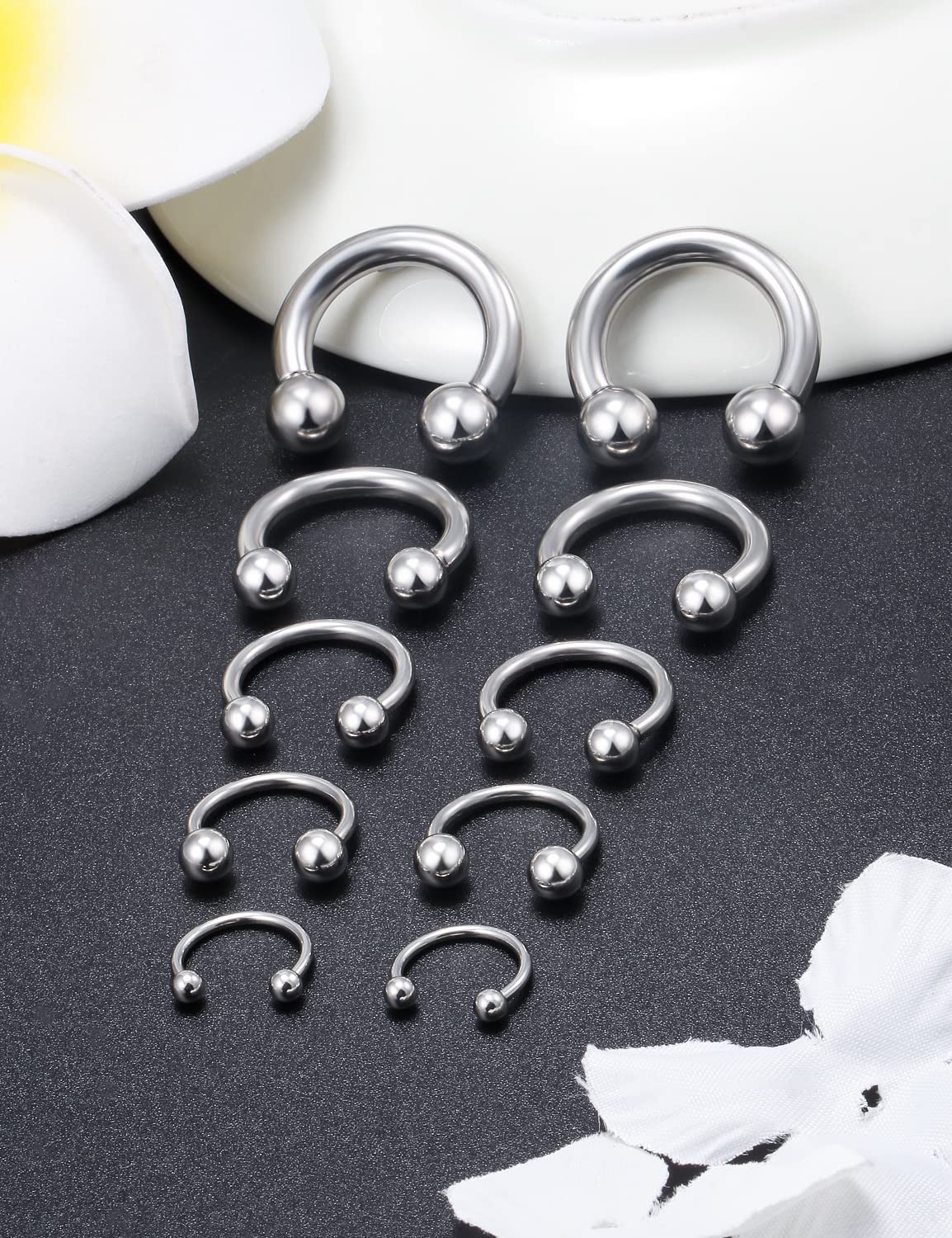 Ocptiy 6G 8G 12G 14G 16G Ear Earrings Gauges Septum Nose Plugs Tunnels Stretching Kit Surgical Stainless Steel Large Big Wide Septum Eyebrow Lip Belly Ring Cartilage Helix Tragus Earring Piercing Kit