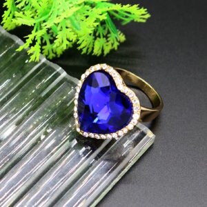 ABJFJE Oval Zircon Crystal Cocktail Statement Ring Rhinestone Stacking Wedding Engagement Anniversary Band Rings Fashion Jewelry Accessories for Women Gift (Blue Heart, 8)