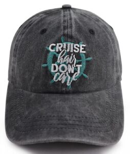 cruise essentials for men women, cruise hair don't care hat, adjustable washed cotton embroidered boat sun beach baseball cap, christams birthday gifts for mom dad friend captain sailors cruise lovers