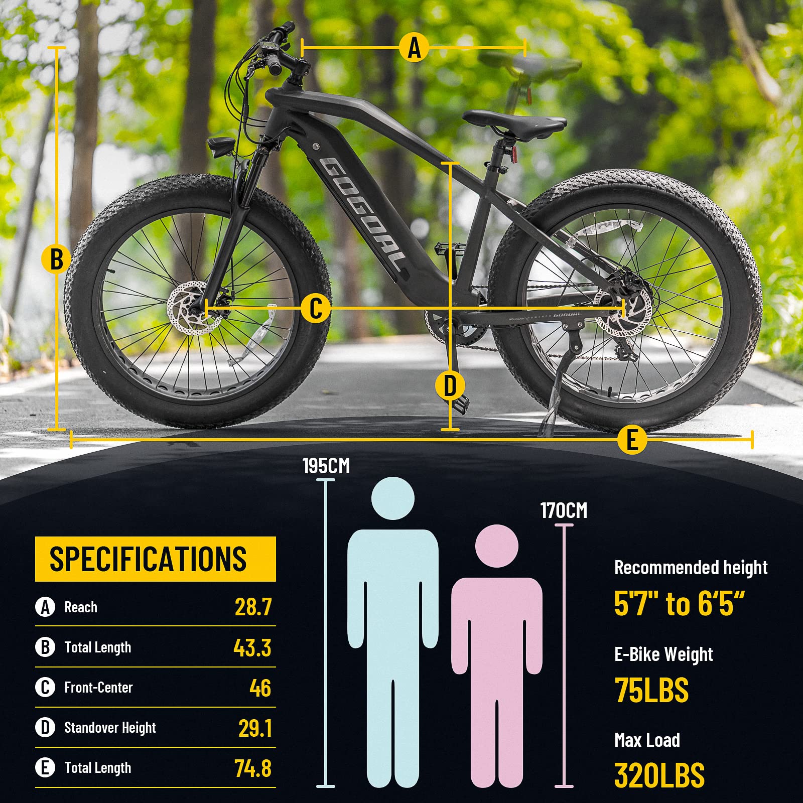 Electric Bike for Adults 750w 48v 15ah Removable Larger Battery 26'' Fat Tire Electric Mountain Bikes Snow Beach E Bike /Shimano 7-Speed E Bike/ 45-60Miles Motorized Bicycle and UL Certified Black