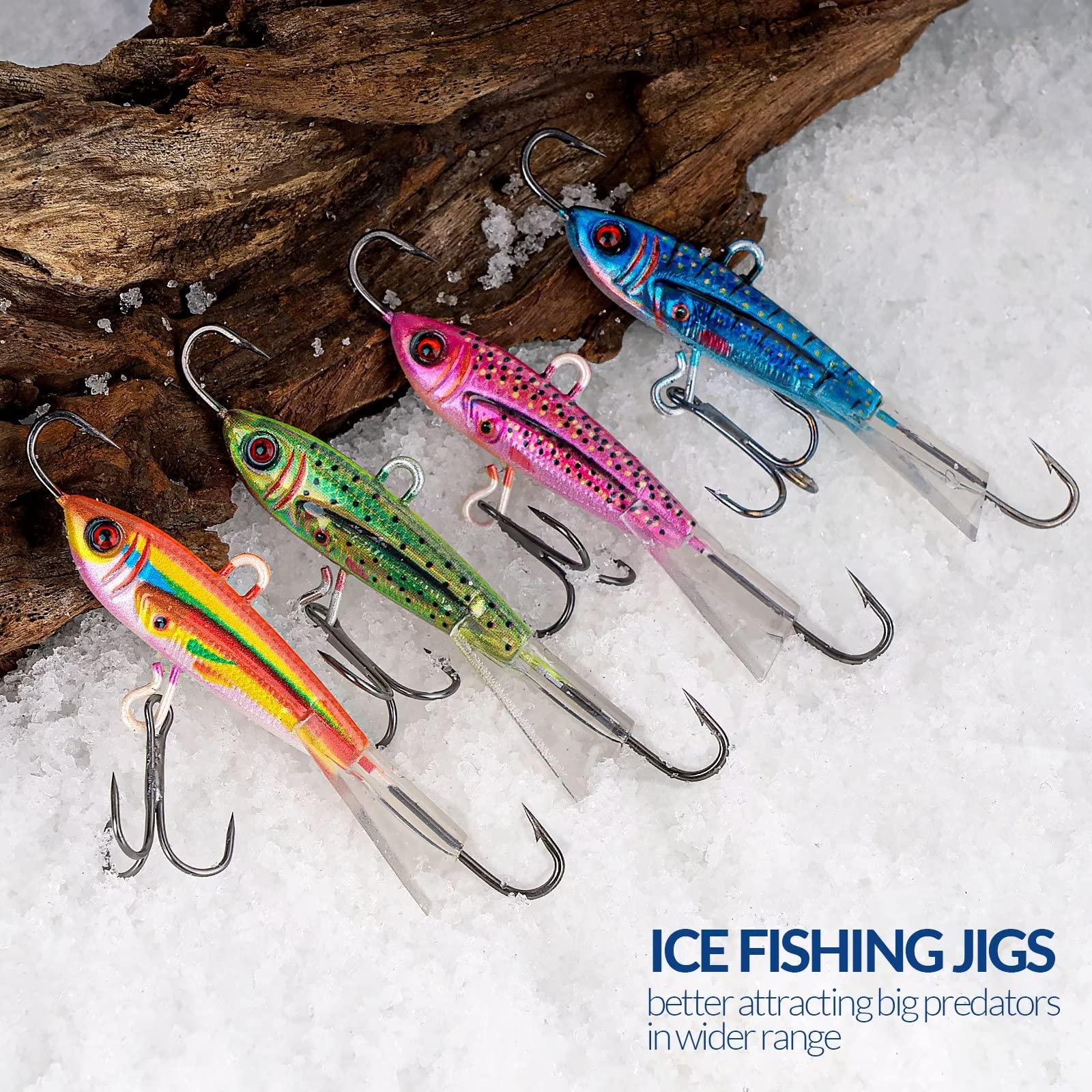 THKFISH Ice Fishing Jigs Ice Fishing Lures Ice Fishing Gear for Crappie, Panfish, Walleye, Bluegill Vertical Jigs Kit Ice Fishing Tackle 4pcs-18g