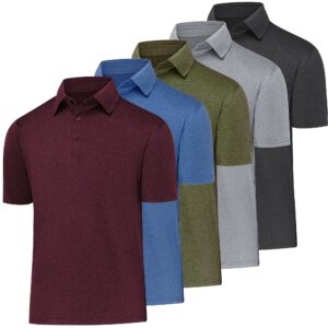 balennz polo t shirts for men quick dry t-shirts for men collared mens t shirts casual tshirts shirts for men 5 pack black,army,maroon,milddle blue,light grey large