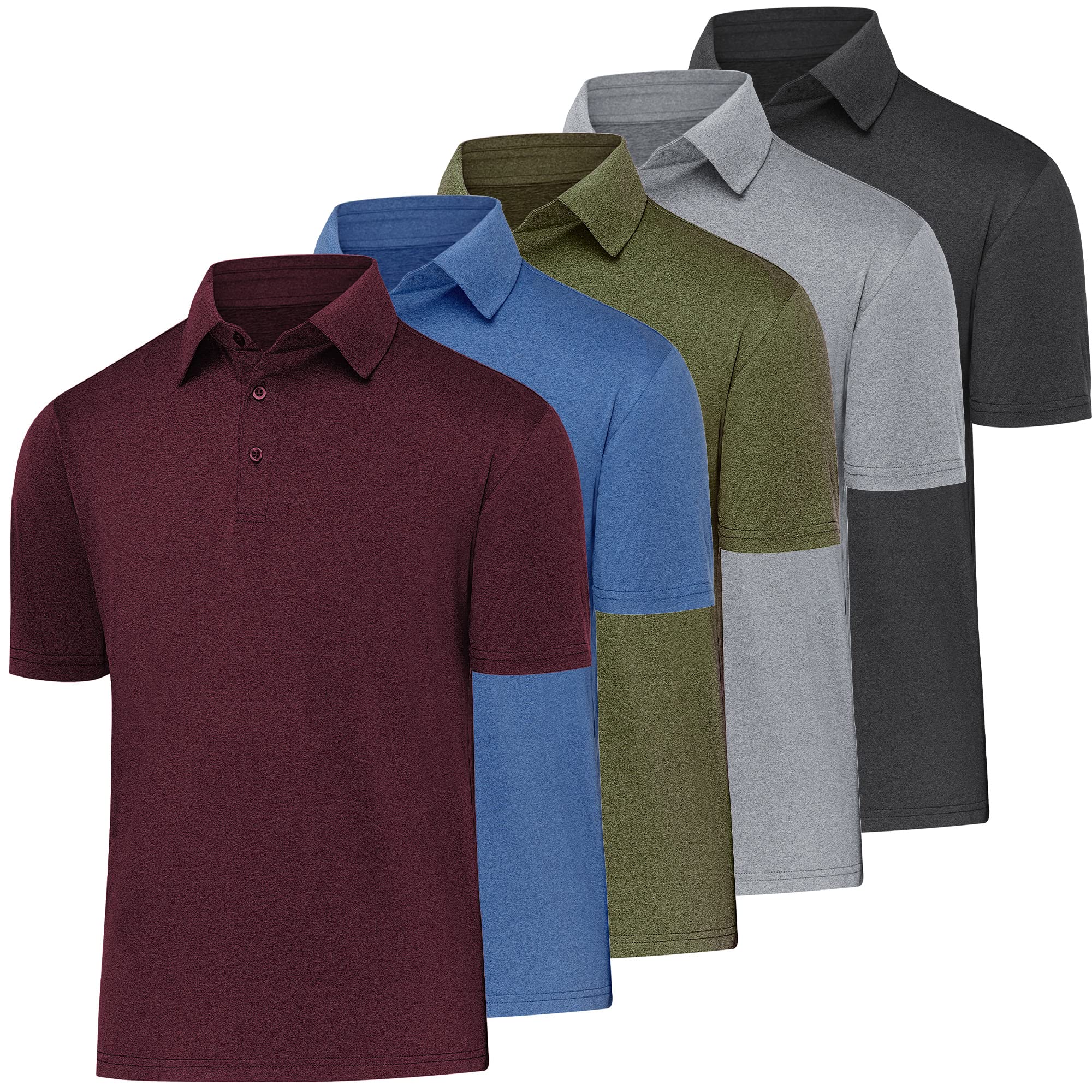 BALENNZ Polo T Shirts for Men Quick Dry T-Shirts for Men Collared Mens T Shirts Casual Tshirts Shirts for Men 5 Pack Black,Army,Maroon,Milddle Blue,Light Grey Small