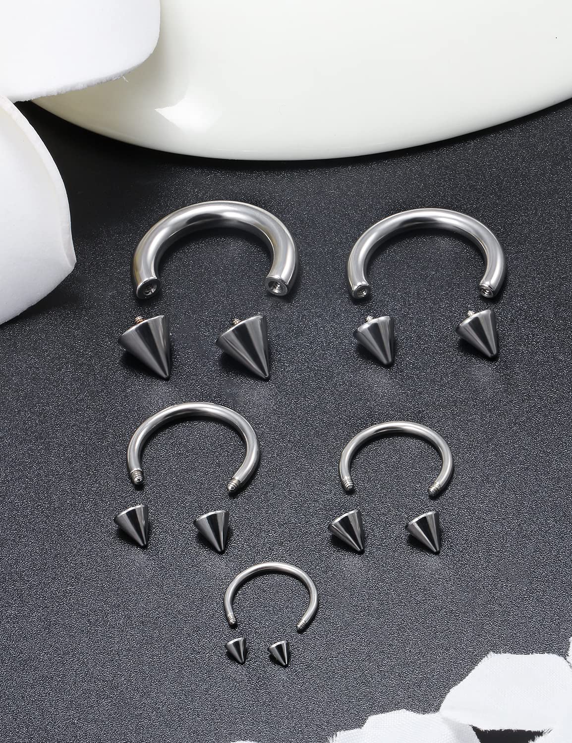 Ocptiy 6G 8G 12G 14G 16G Ear Earrings Gauges Septum Nose Plugs Tunnels Stretching Kit Surgical Stainless Steel Large Big Wide Septum Eyebrow Lip Belly Ring Cartilage Helix Tragus Earring Piercing Kit