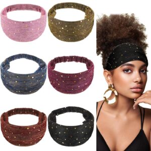 6 pcs boho bling sequin headbands - wide stretchy african head wraps, elastic turban headbands for women, yoga, running & sports