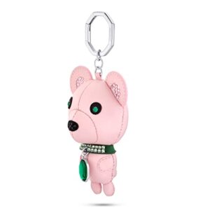 SWAROVSKI Icons Stainless Steel 3D Key Ring, Kris Bear Character with Pink Leather and Bright Green Crystals, Part of The Swarovski Icons Collection