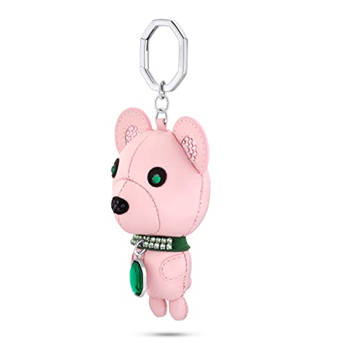 SWAROVSKI Icons Stainless Steel 3D Key Ring, Kris Bear Character with Pink Leather and Bright Green Crystals, Part of The Swarovski Icons Collection