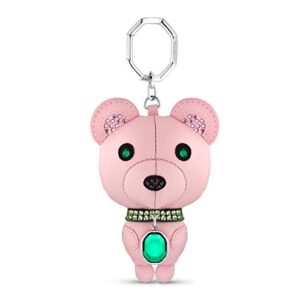 swarovski icons stainless steel 3d key ring, kris bear character with pink leather and bright green crystals, part of the swarovski icons collection