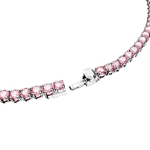 Swarovski Matrix Tennis Necklace with Bright Pink Crystals on a Rhodium Finished Setting, Size M, Part of the Swarovski Matrix Collection