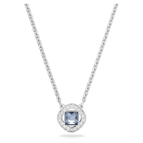 SWAROVSKI Una Angelic Necklace, Square Cut Blue Crystal on a Rhodium Finished Setting, Part of the Una Angelic Collection