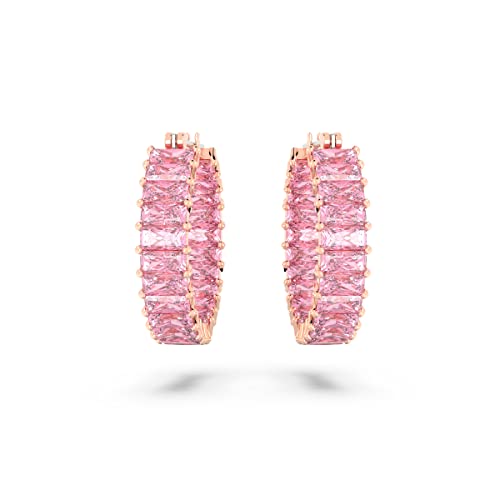 Swarovski Matrix Hoop Earrings with Pink Baguette-Cut Crystals on Rose Gold-Tone Finished Settings, Part of the Swarovski Matrix Collection