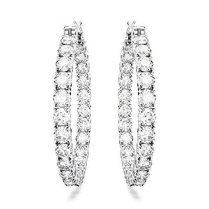 Swarovski Matrix Hoop Earrings with Round White Crystals on Rhodium Finished Settings, Part of the Swarovski Matrix Collection