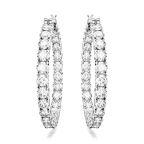 Swarovski Matrix Hoop Earrings with Round White Crystals on Rhodium Finished Settings, Part of the Swarovski Matrix Collection