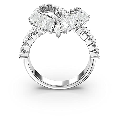 SWAROVSKI Matrix Cocktail Ring, Woven Heart-Shaped Ring with Clear Crystals on a Rhodium finished Setting, Size 5, Part of the Matrix Collection