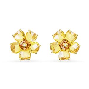 swarovski florere pierced stud earrings with yellow crystals in flower motif on gold-tone finish, part of the swarovski florere collection