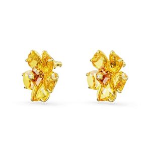 Swarovski Florere Pierced Stud Earrings with Yellow Crystals in Flower Motif on Gold-Tone Finish, Part of the Swarovski Florere Collection