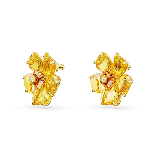 Swarovski Florere Pierced Stud Earrings with Yellow Crystals in Flower Motif on Gold-Tone Finish, Part of the Swarovski Florere Collection