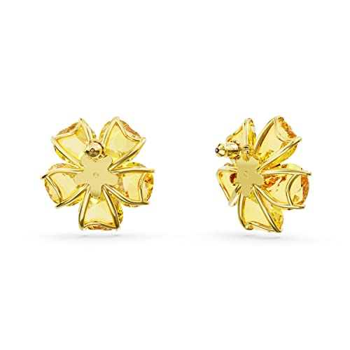 Swarovski Florere Pierced Stud Earrings with Yellow Crystals in Flower Motif on Gold-Tone Finish, Part of the Swarovski Florere Collection