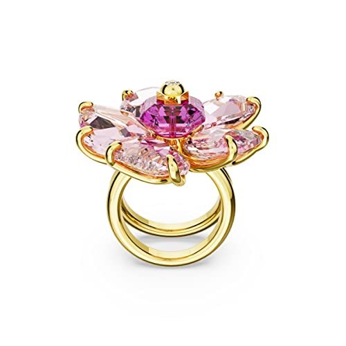 SWAROVSKI Idyllia Cocktail Ring, Flower Motif with Pink Crystals on a Gold-Tone Finished Double Band, Size 8, Part of the Idyllia Collection