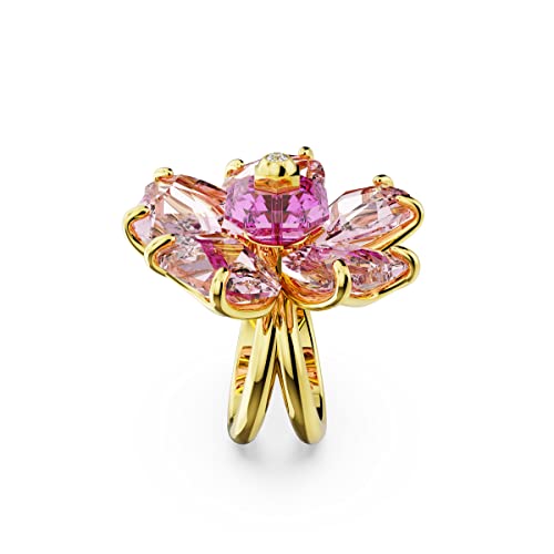 SWAROVSKI Idyllia Cocktail Ring, Flower Motif with Pink Crystals on a Gold-Tone Finished Double Band, Size 8, Part of the Idyllia Collection