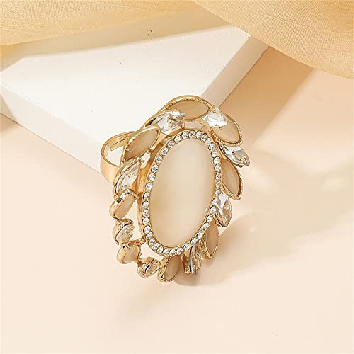 Dtja Vintage CZ Opal Statement Wedding Ring for Women Gold Plated Big Crystal Cat's Eye Flower Adjustable Open Band Wrap Christmas Birthday Cocktail Party Ring Comfort Fit Exaggerated Jewelry