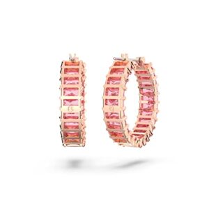 Swarovski Matrix Hoop Earrings with Pink Baguette-Cut Crystals on Rose Gold-Tone Finished Settings, Part of the Swarovski Matrix Collection